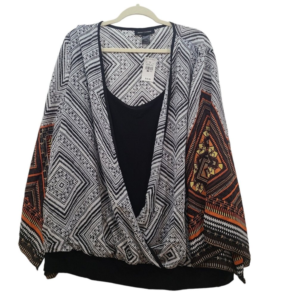 Nwt Ashley Stewart Kimono Style Wrap Front Top Boho Flowy Plus Sz 22/24